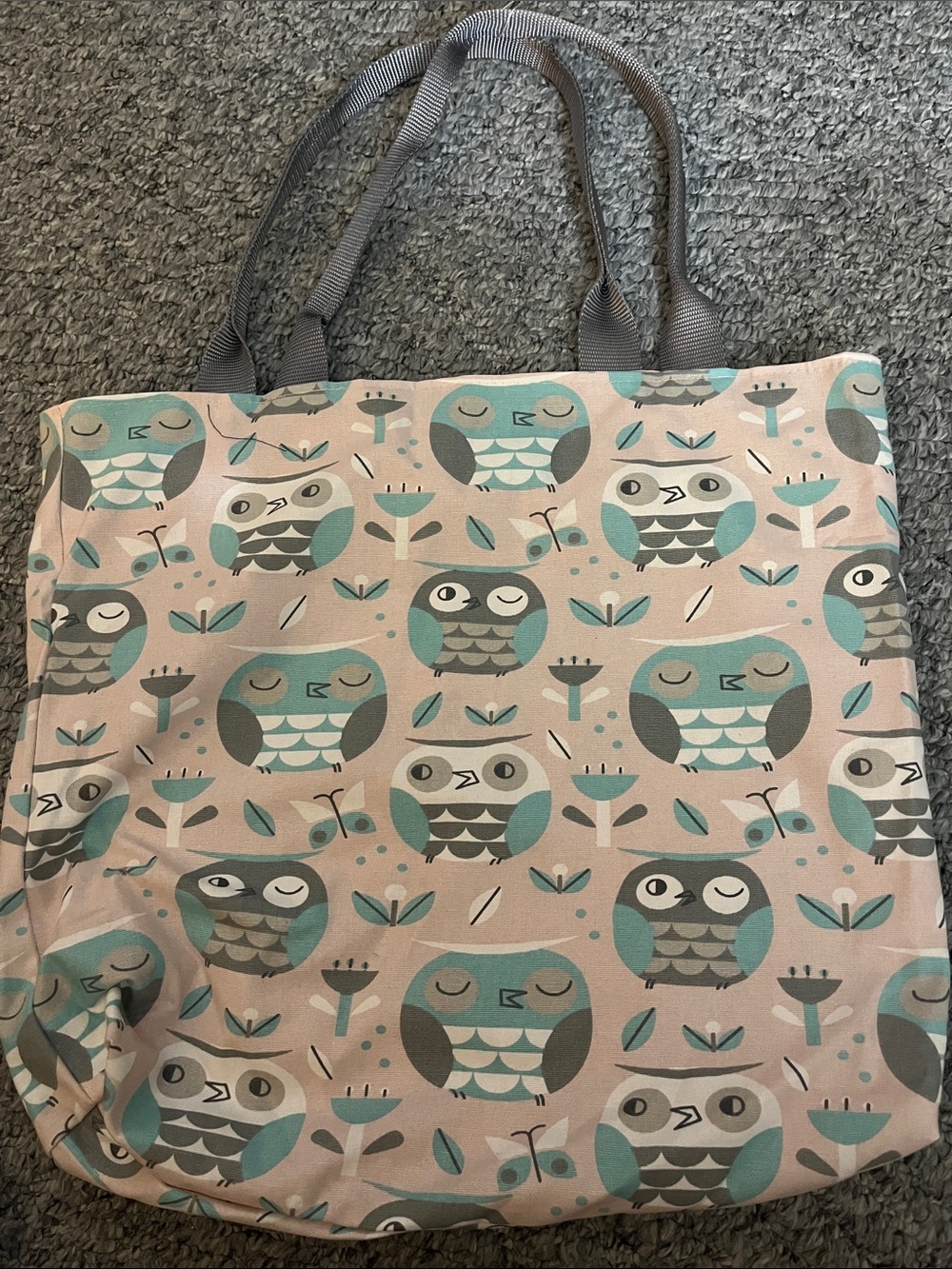 Lightweight Owl Print Tote Bag in Teal and Gray Destiny Handbags Smoke Free